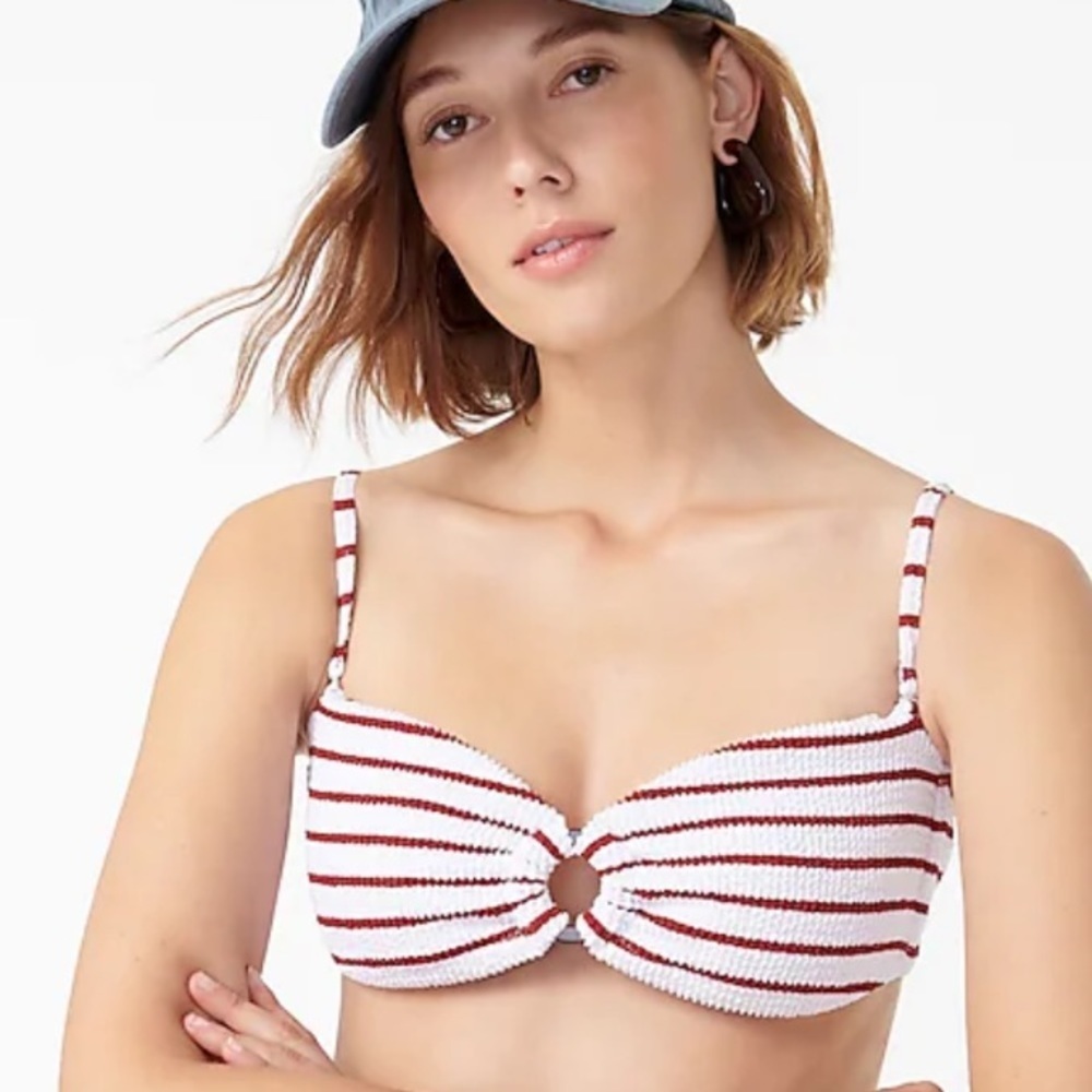 NWT J.Crew Scrunchie Ring Bandeau Bikini Top in Stripe size XL